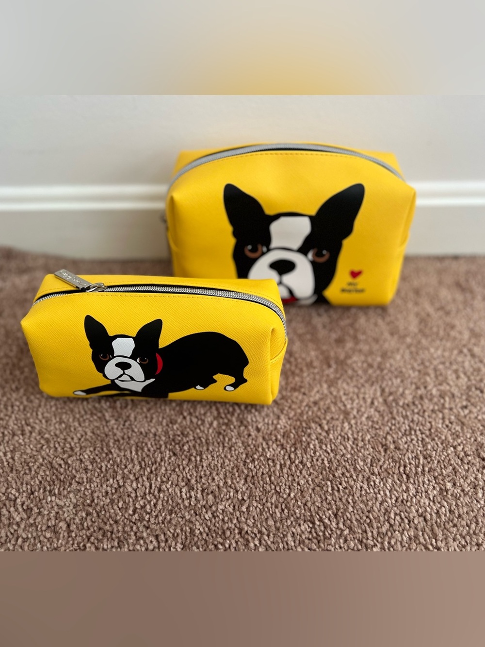 Set of 2 Marc Tetro Yellow Boston Terrier Cosmetic Bags